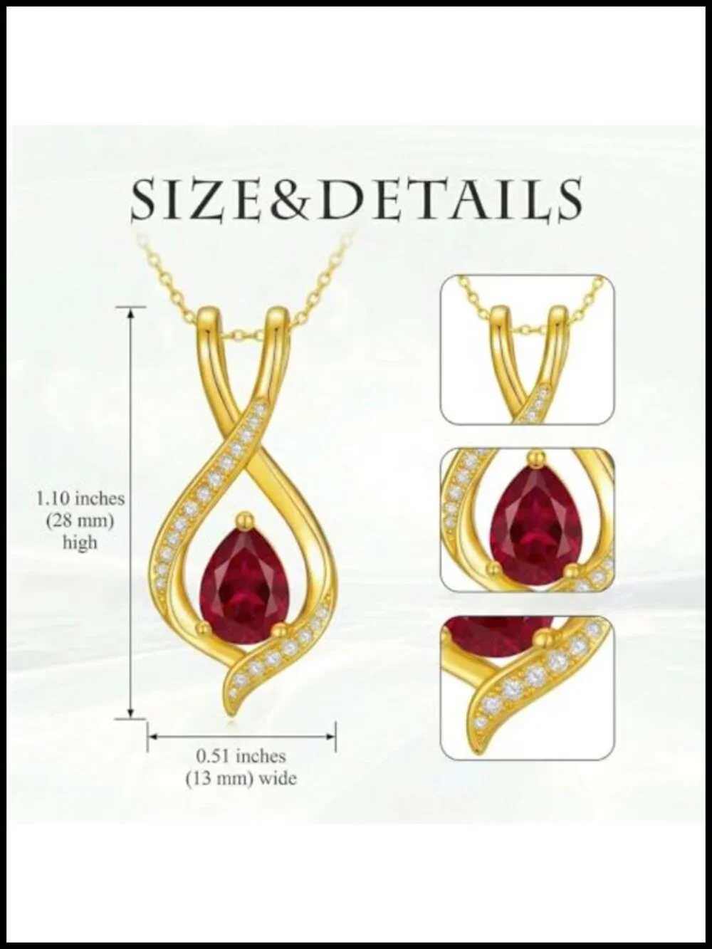 14K Gold Infinity Pendant Necklace with Ruby Birthstone Diamond Accents